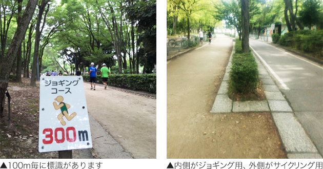 名城公園のジョギングコース標識、ジョギング用コース・サイクリング用コース